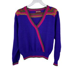 Vintage Raoul color block wrap sweater‎ size Medium petite purple 90s 80s